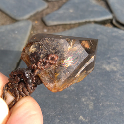 【希少ガネッシュヒマール産】スモーキークォーツの天然石マクラメペンダント[PEN-117] 6枚目の画像