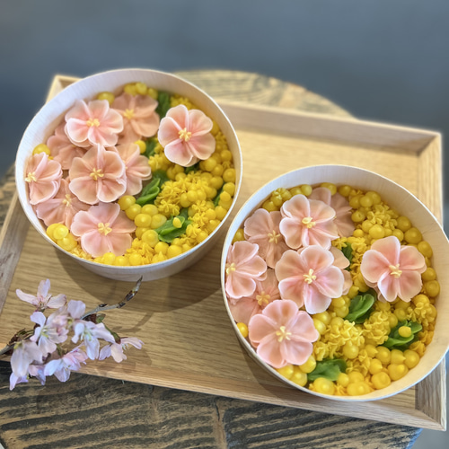 花屋が作る♡ミモザと桜のおはぎ♡バレンタイン♡誕生日♡卒業