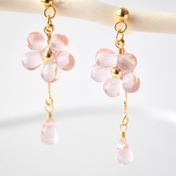 天然石♡はるうらら〜枝垂れ桜のスペシャルロングピアス14kgf 天然石♡はるうらら〜枝垂れ桜のスペシャルロングピアス14kgf
