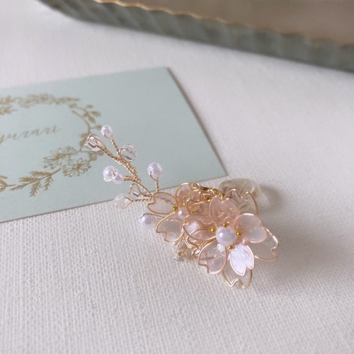 さくらディップアートフラワーイヤーカフ+ピアス/イヤリングセット