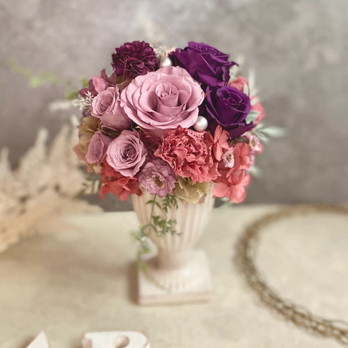 プリザーブドフラワーアレンジメント グレイッシュラベンダーパープル