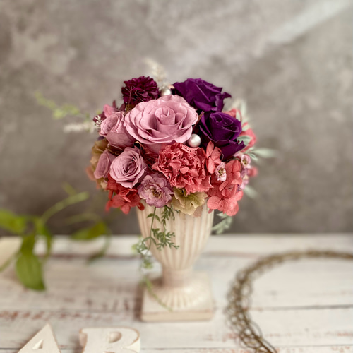 プリザーブドフラワーアレンジメント グレイッシュラベンダーパープル