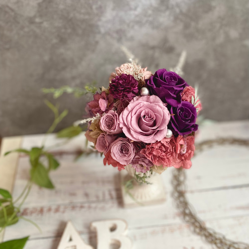 プリザーブドフラワーアレンジメント グレイッシュラベンダーパープル