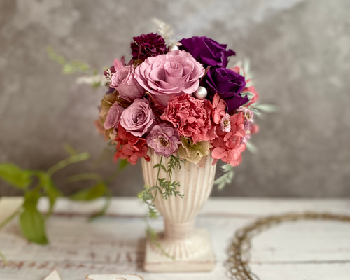 プリザーブドフラワーアレンジメント グレイッシュラベンダーパープル