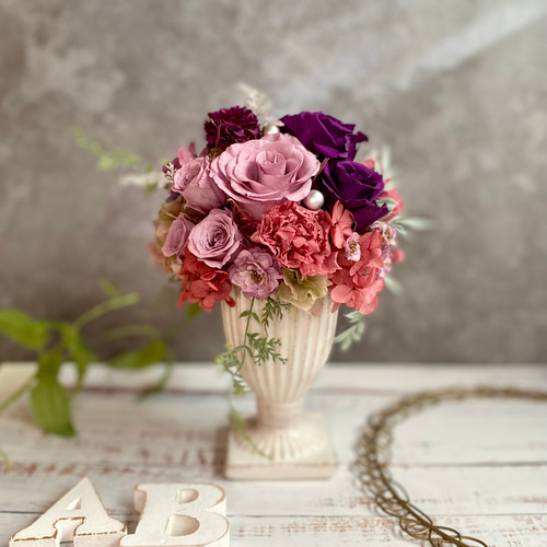 プリザーブドフラワーアレンジメント グレイッシュラベンダーパープル