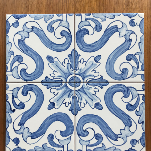 ポルトガルタイル ポルトガル・タイル アズレージョ 4枚セット 飾りや鍋敷きに 14㎝/1枚