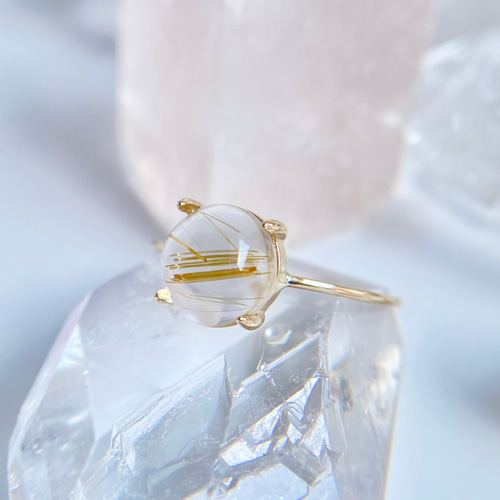 K10 天然ルチルクォーツリング （選べるサイズ）原石から磨きました