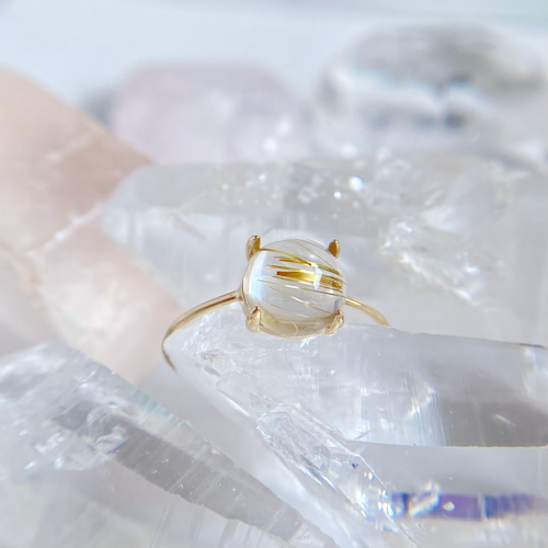 K10 天然ルチルクォーツリング （選べるサイズ）原石から磨きました