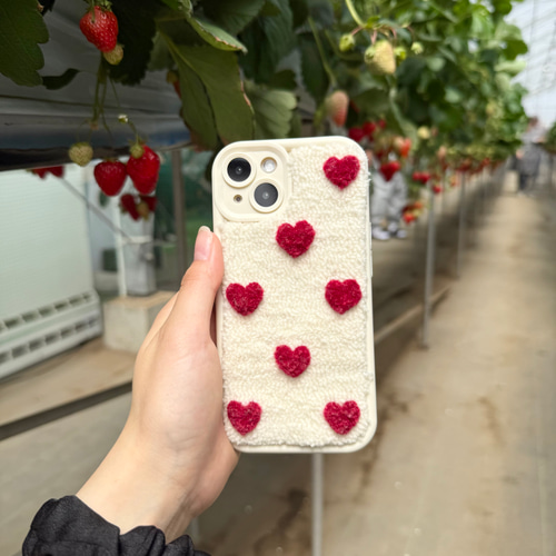 ハートの刺繍スマホケース＊赤＊韓国風＊iPhoneケース iPhoneケース