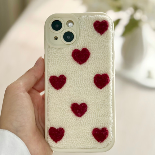 ハートの刺繍スマホケース＊赤＊韓国風＊iPhoneケース iPhoneケース