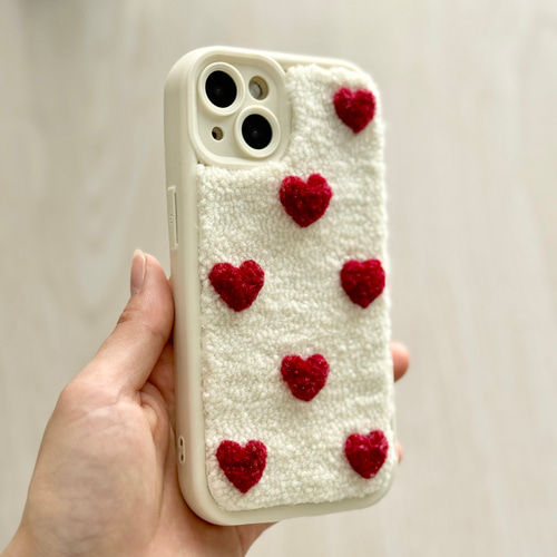 ハートの刺繍スマホケース＊赤＊韓国風＊iPhoneケース iPhoneケース