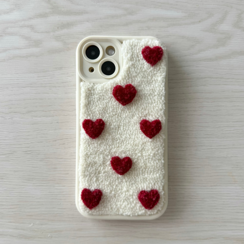 ハートの刺繍スマホケース＊赤＊韓国風＊iPhoneケース iPhoneケース