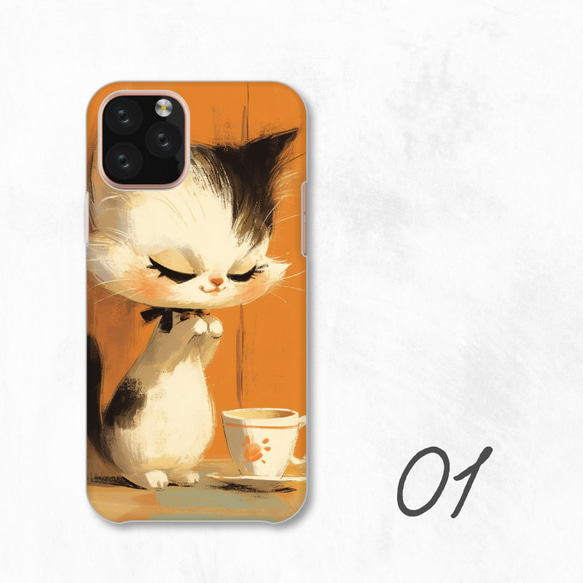 可愛貓咪咖啡館復古動漫風格智慧型手機保護殼相容於所有型號後背式硬殼 NLFT-HARD-a230 第3張的照片