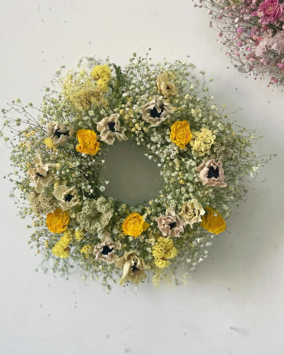 flower wreath アネモネ チューリップ ラナンキュラス かすみ草 リース ドライフラワーリース 3枚目の画像