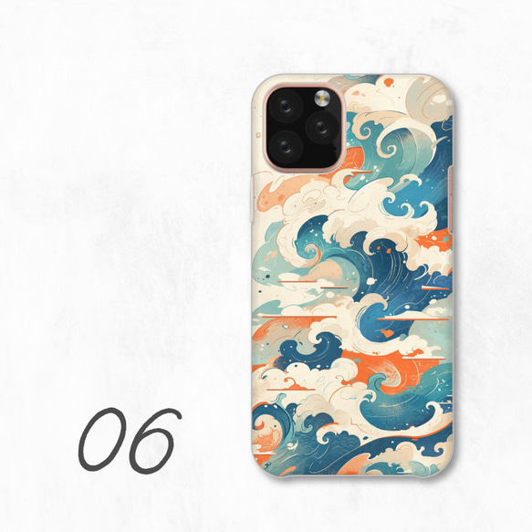波浪紋海日本傳統藍色白色橘色智慧型手機保護殼相容於所有型號後背式硬殼 NLFT-HARD-a240 第8張的照片