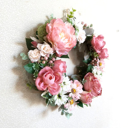 くすみピンクの薔薇とお花たち☆造花リース☆玄関リース☆アーティフィシャルフラワーリース☆母の日 5枚目の画像