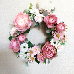 くすみピンクの薔薇とお花たち☆造花リース☆玄関リース☆アーティフィシャルフラワーリース☆母の日 4枚目の画像