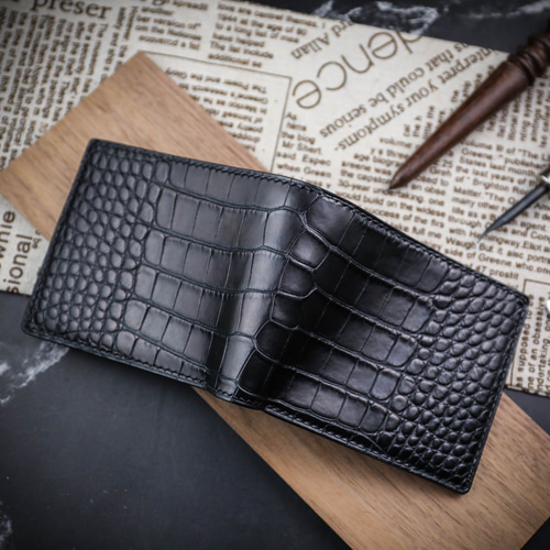 ショートクリップ・財布】クロコダイル ワニ革 オーダー 刻印 ミスター