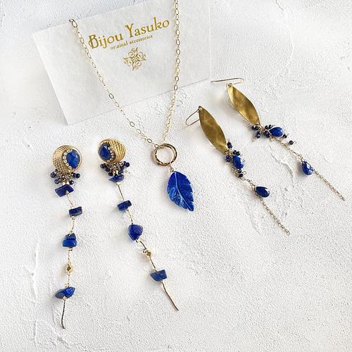 天然石 ラピスラズリヴィンテージネックレス&イヤリング