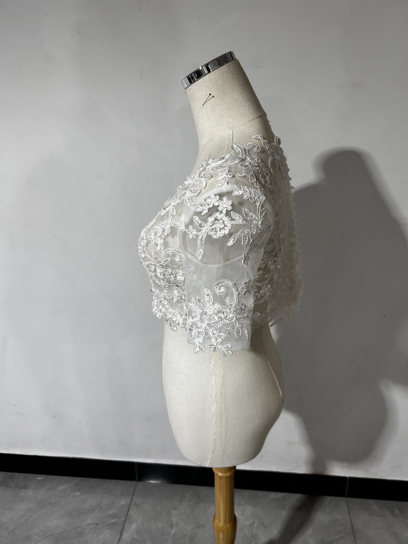 ボレロ 短袖 Vネック 可愛い くるみボタン ウエディングドレス 4枚目の画像