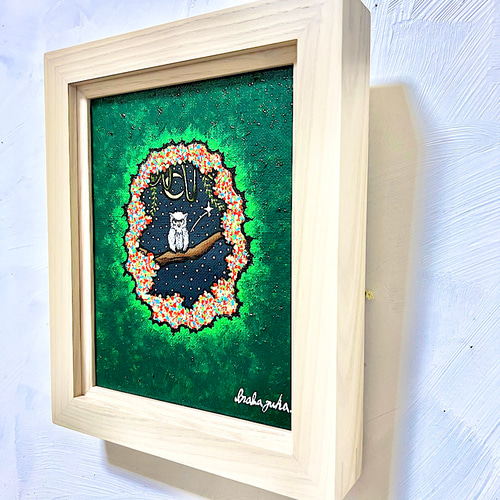 ふくろうの絵 手描き絵画 幸せのフクロウ owl 縁起物 絵画 inabayuka