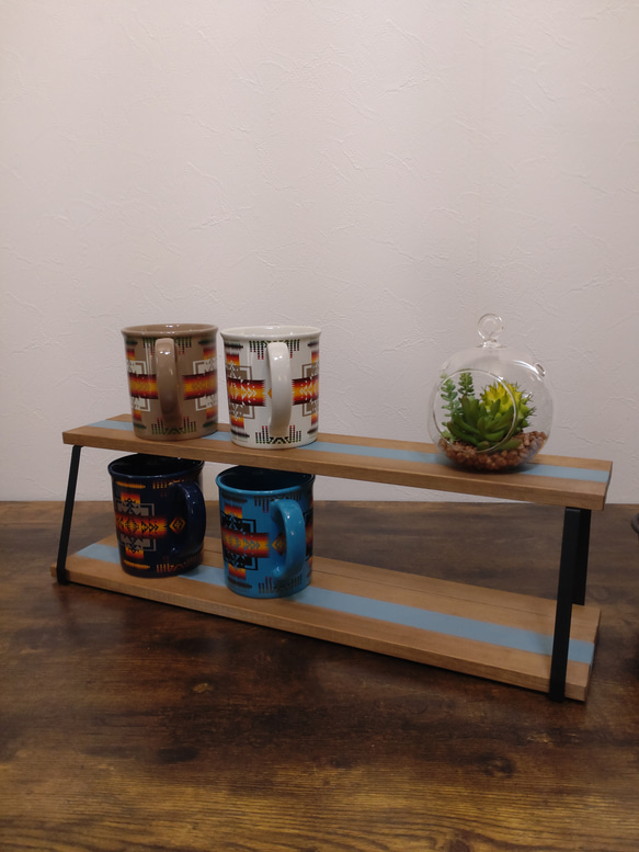 新色 6色から選べる スパイスキッチンラック 台形アイアン✕木製2段棚