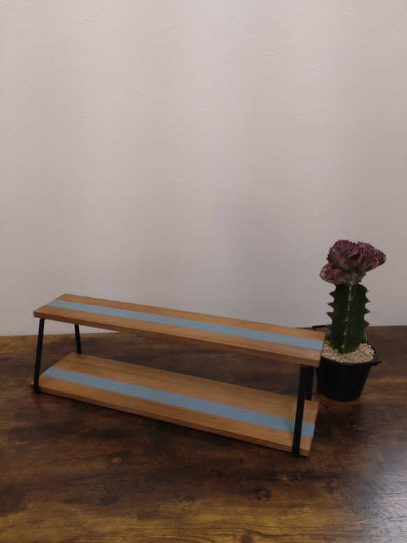新色　6色から選べる　スパイスキッチンラック　台形アイアン✕木製2段棚 ディスプレイラック 7枚目の画像