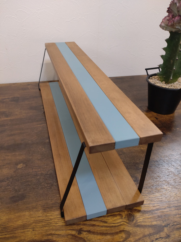 新色　6色から選べる　スパイスキッチンラック　台形アイアン✕木製2段棚 ディスプレイラック 3枚目の画像