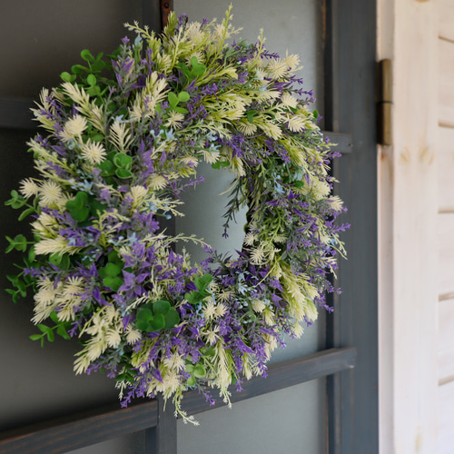 フラワーリース 春の足音12 咲き誇る花たち 玄関リース 造花