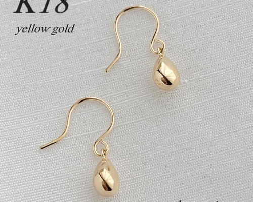 18金【ティアドロップピアス】イエローゴールド フックタイプ しずく雫