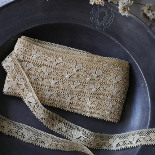 フランス 60㎝ アンティーク刺繍飾りレース C910 ベージュ
