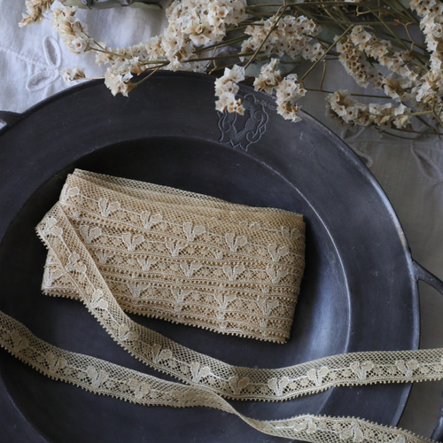 フランス 60㎝ アンティーク刺繍飾りレース C910 ベージュ