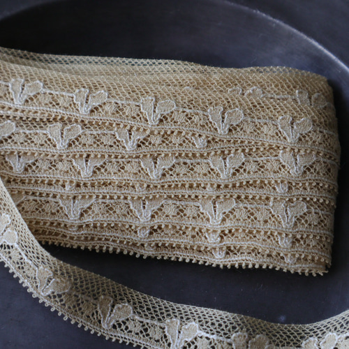 フランス 60㎝ アンティーク刺繍飾りレース C910 ベージュ