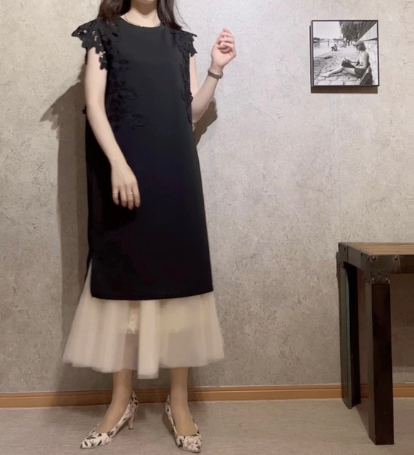 新作♡2カラー肩フラワーレース ワンピース チュニック クロシェ
