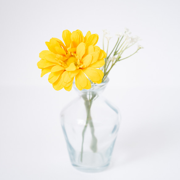 1点もの】ガーベラ黄色・カスミソウ（アートフラワー）＆一輪挿し花瓶