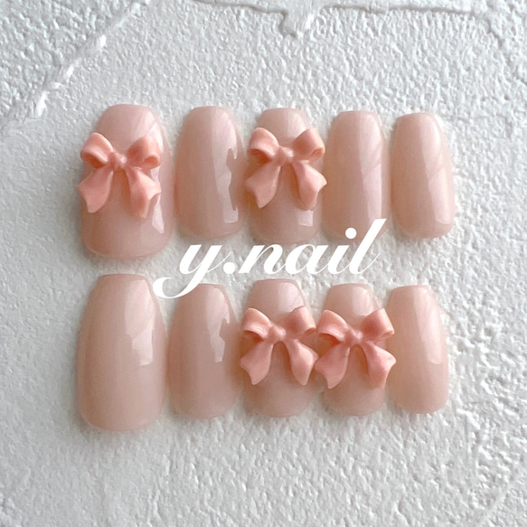 03))リボンネイル ネイルチップ 韓国ネイル フレンチガーリー シンプルネイル リボンネイル/シンプルネイル/ガーリーネイル/韓国ネイル/ワンホン