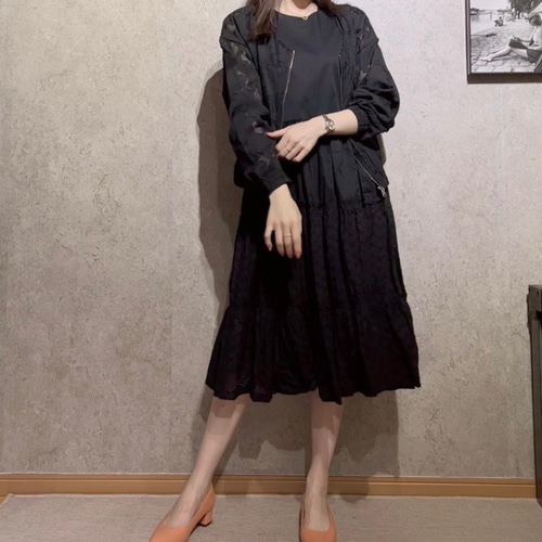 春夏アウター 透かしデザイン フラワーレースブルゾン 春夏羽織