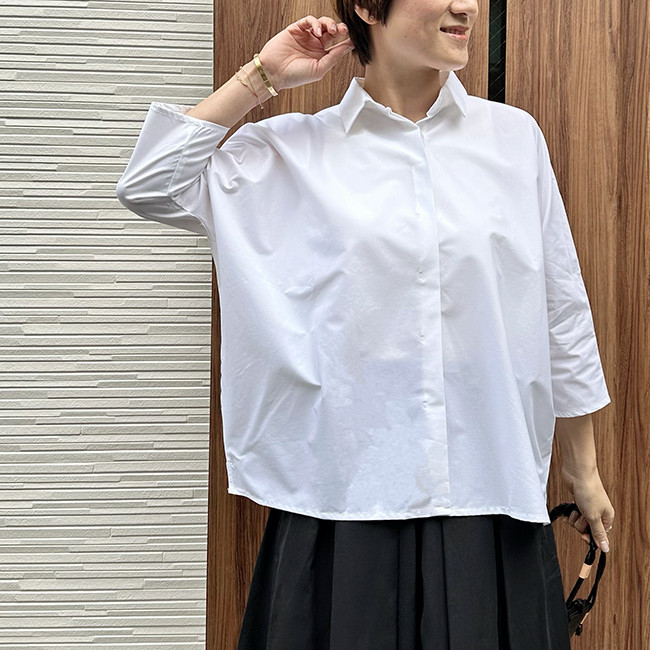 【数量限定４】綿100％7分袖ビックシルエットワイシャツブラウス24014WHF
