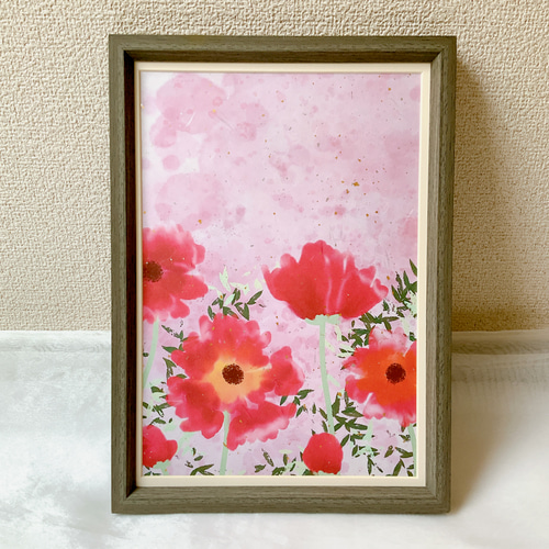 ②お花アート A4サイズ ポスター おしゃれ かわいい 和紙 インテリア