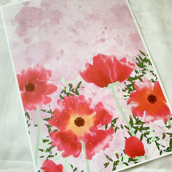 ②お花アート　A4サイズ　ポスター　おしゃれ　かわいい　和紙　インテリア　キレイ　 3枚目の画像