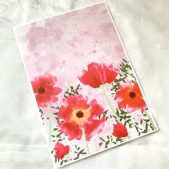 ②お花アート　A4サイズ　ポスター　おしゃれ　かわいい　和紙　インテリア　キレイ　 1枚目の画像
