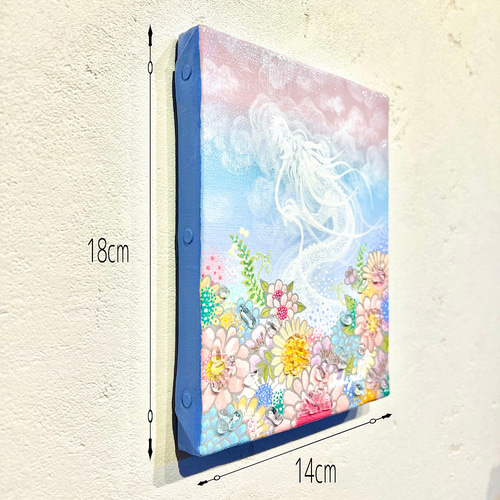 絵の中に水晶付き龍の絵 原画 お花(空ピンクバージョン) 龍神様