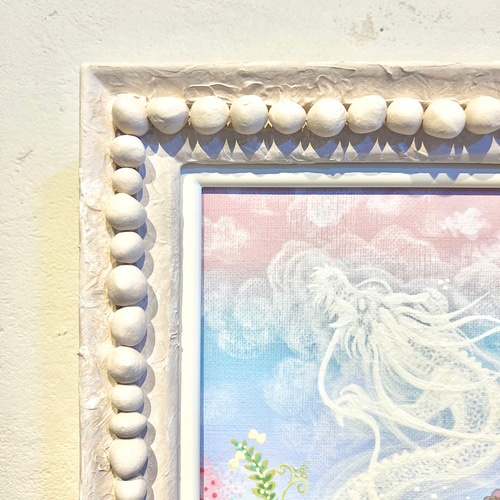 絵の中に水晶付き龍の絵 原画 お花(空ピンクバージョン) 龍神様