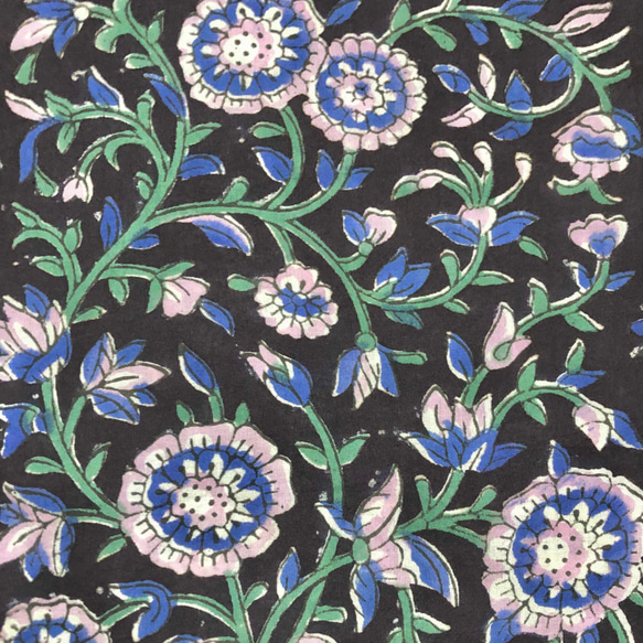 【50cm單位】深藍色藍色粉紅色花朵印度手工塊印花布料棉質 第2張的照片