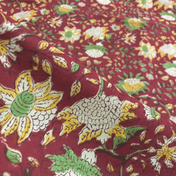 【50cm單位】紅白黃花印度手工塊印花布料棉質 第5張的照片