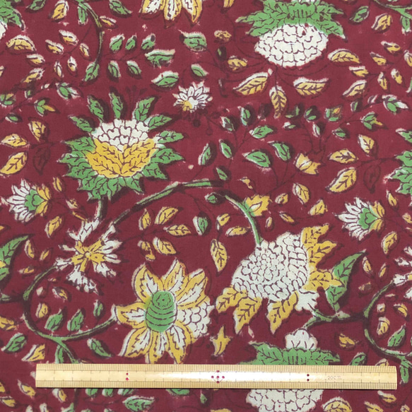 【50cm單位】紅白黃花印度手工塊印花布料棉質 第6張的照片
