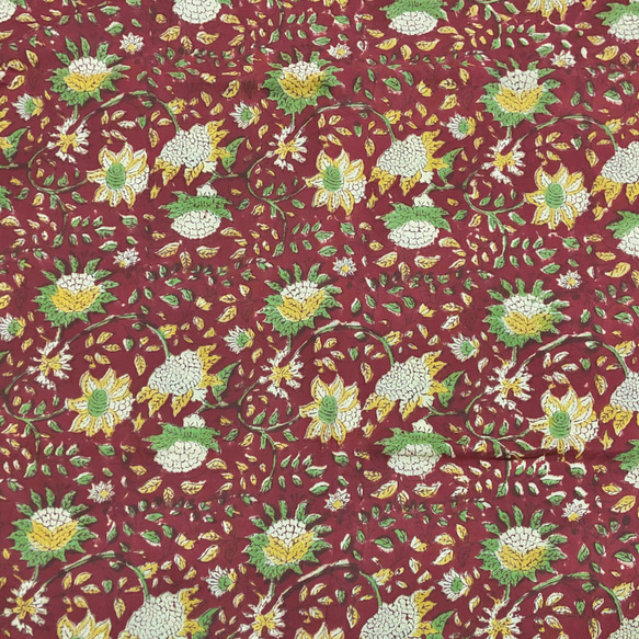 【50cm單位】紅白黃花印度手工塊印花布料棉質 第4張的照片