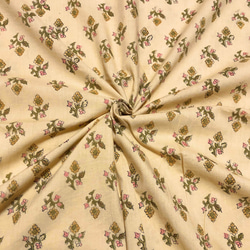 【50cm增量】米色布料黃色小花印度手工版畫布料棉質 第1張的照片