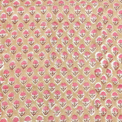 【50cm単位】ベージュブラウンピンクスモールフラワー　インド　ハンドブロックプリント生地  コットン 4枚目の画像