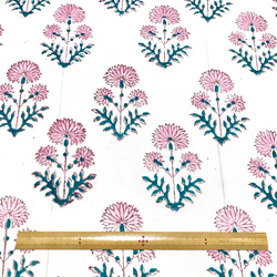 【50cm單位】白色粉紅色花朵綠葉印度手工塊印花布料棉質 第6張的照片